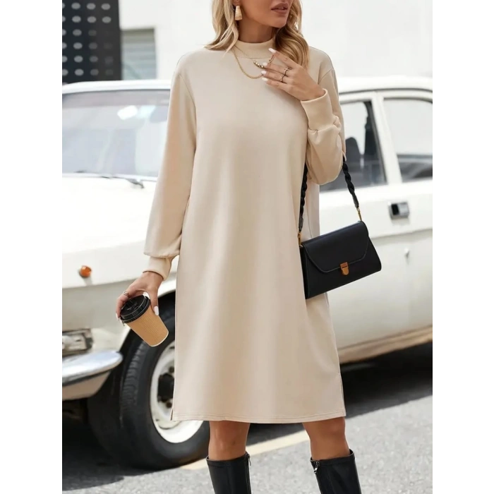 MARSiLYAN- Kadın Uzun Kollu Balıkçı Yaka Kısa şardonlu Dalgıç Elbise