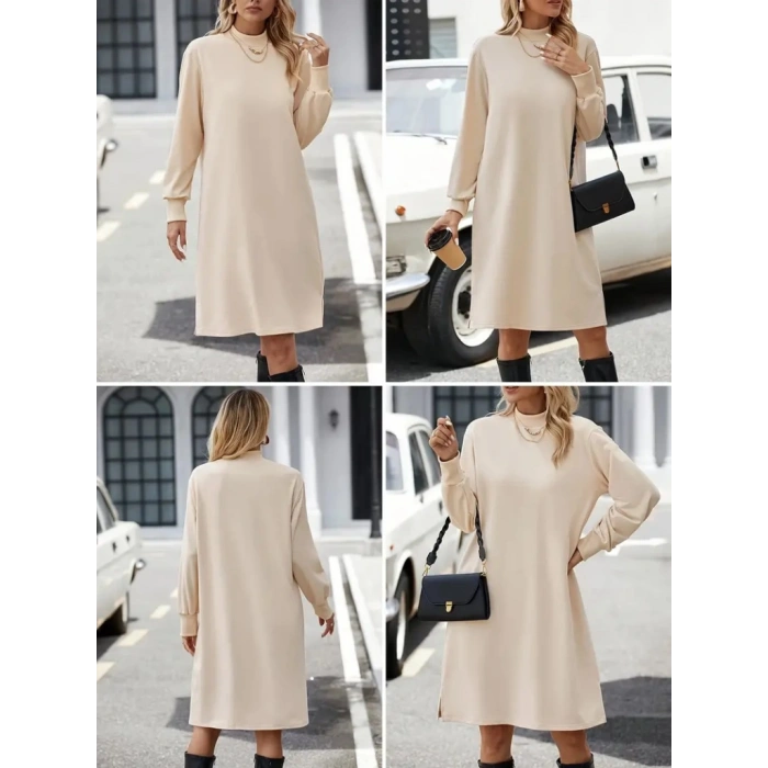 MARSiLYAN- Kadın Uzun Kollu Balıkçı Yaka Kısa şardonlu Dalgıç Elbise