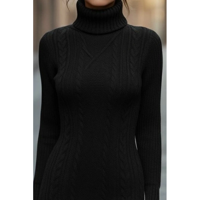 MARSiLYAN- Kadın Uzun Kollu Balıkçı Yaka Kısa Triko Elbise