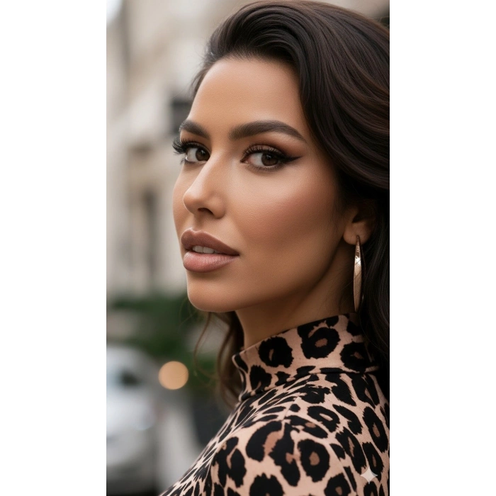 MARSiLYAN- Kadın Uzun Kollu Balıkçı Yaka Leopar Desenli Midi Boy Elbise