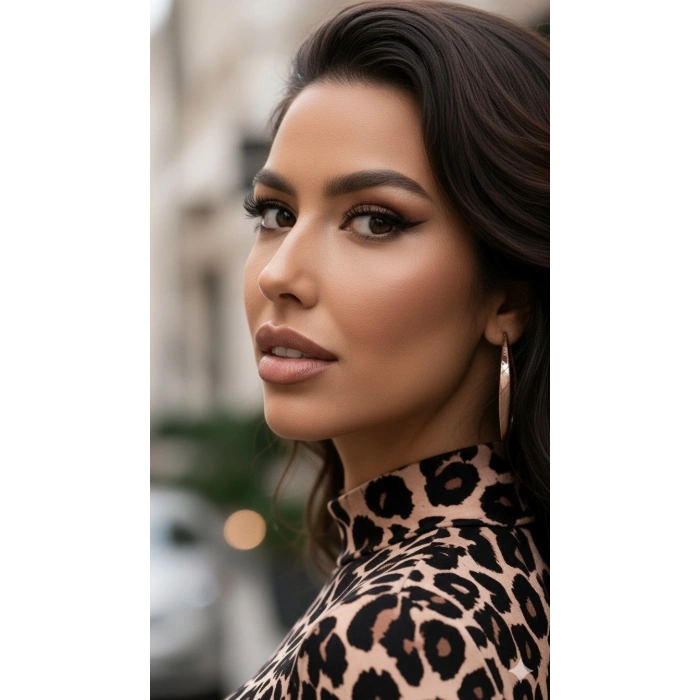 MARSiLYAN- Kadın Uzun Kollu Balıkçı Yaka Leopar Desenli Midi Boy Elbise