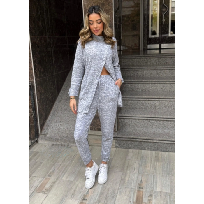 MARSiLYAN- Kadın Uzun Kollu Balıkçı Yaka önden Düğmeli Bluz Ve Pantolon Yumoş Ikili Takım