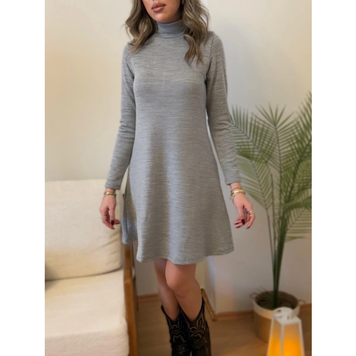 MARSiLYAN- Kadın Uzun Kollu Balıkçı Yaka Salaş Kusa Akrilik Elbise