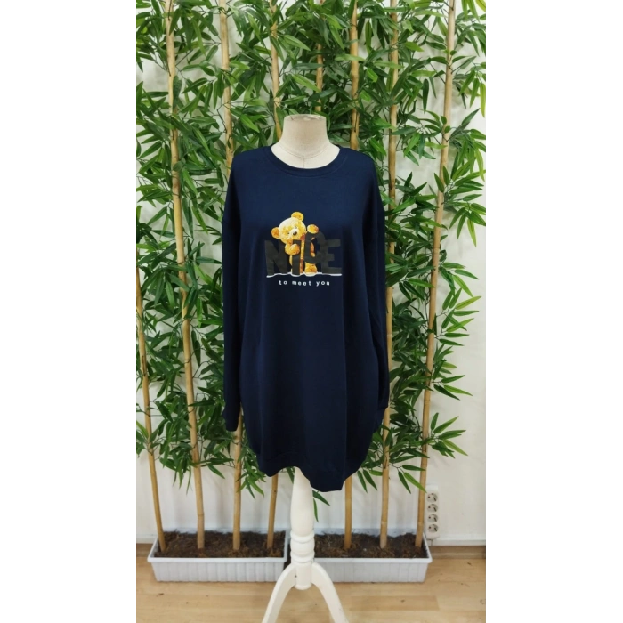 MARSiLYAN- Kadın Uzun Kollu Bisiklet Yaka Ayı Desenli Viskon Iki Iplik Elbise