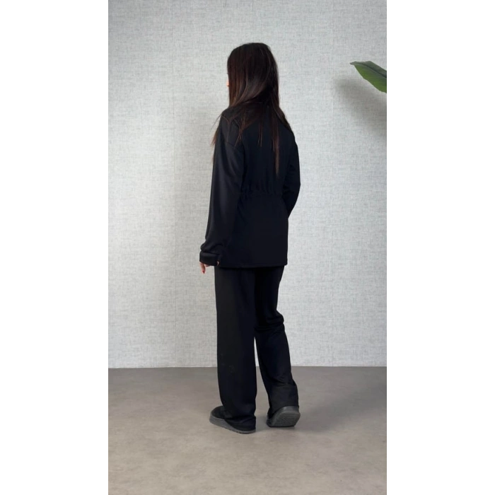 MARSiLYAN- Kadın Uzun Kollu Bisiklet Yaka Belden Büzgülü Bağcıklı Viskon Iki Iplik Bluz Ve Pantolon Ikili Takım