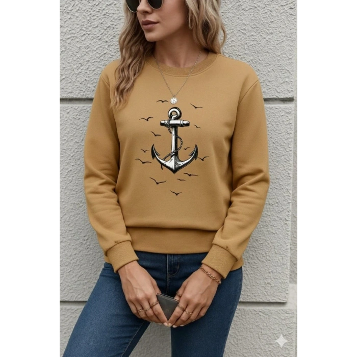 MARSiLYAN- Kadın Uzun Kollu Bisiklet Yaka Desenli Viskon Iki Iplik Bluz