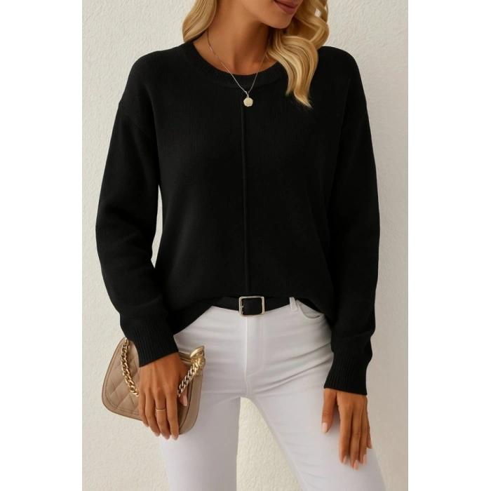 MARSiLYAN- Kadın Uzun Kollu Bisiklet Yaka Düşük Omuz Detaylı Triko Bluz