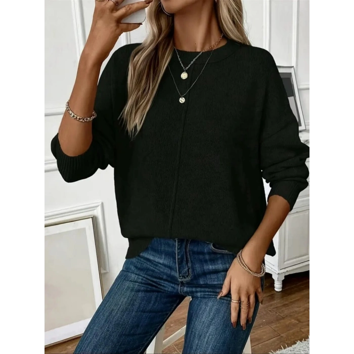 MARSiLYAN- Kadın Uzun Kollu Bisiklet Yaka Düşük Omuz Detaylı Triko Bluz