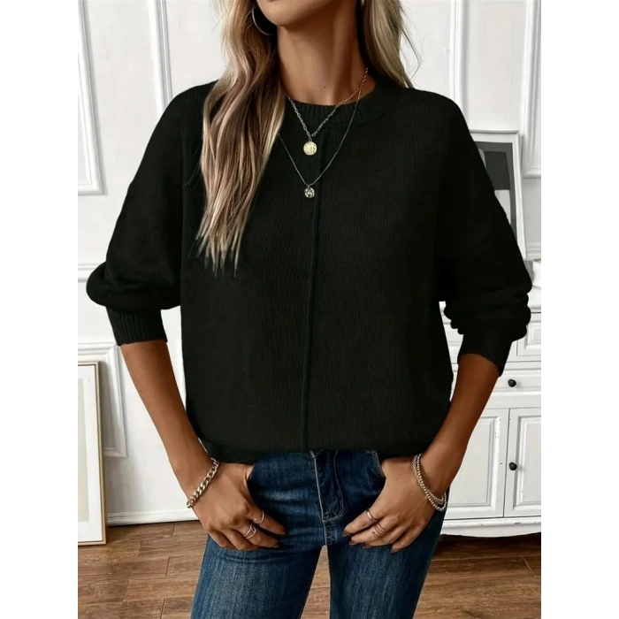 MARSiLYAN- Kadın Uzun Kollu Bisiklet Yaka Düşük Omuz Detaylı Triko Bluz