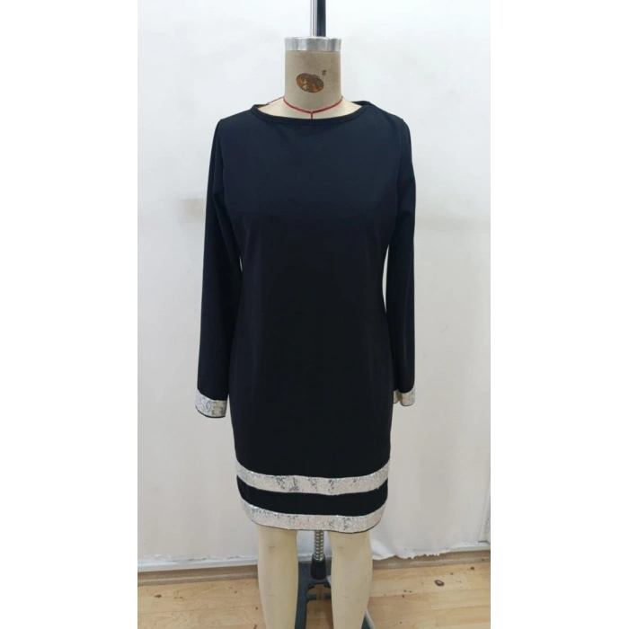 MARSiLYAN- Kadın Uzun Kollu Bisiklet Yaka Mini Ithal Krep Elbise