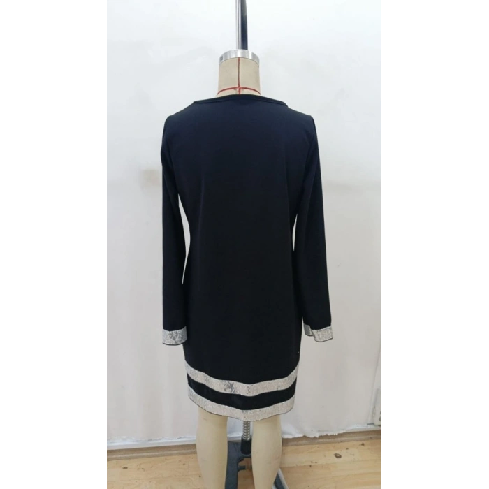 MARSiLYAN- Kadın Uzun Kollu Bisiklet Yaka Mini Ithal Krep Elbise