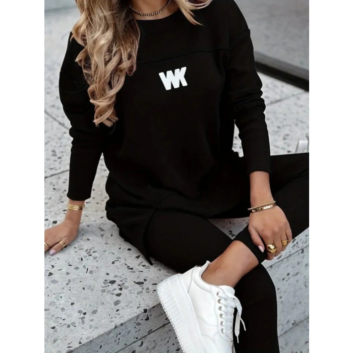 MARSiLYAN- Kadın Uzun Kollu Bisiklet Yaka Nervurlu Viskon Iki Iplik Ve Tayt Pantolon Ikili Takım