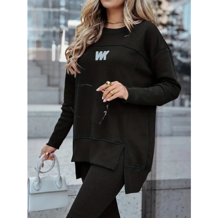 MARSiLYAN- Kadın Uzun Kollu Bisiklet Yaka Nervurlu Viskon Iki Iplik Ve Tayt Pantolon Ikili Takım