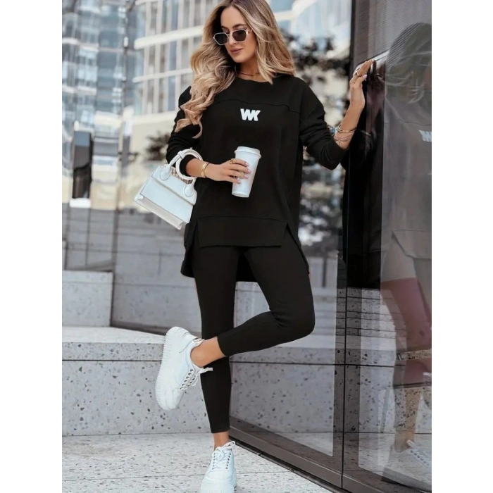 MARSiLYAN- Kadın Uzun Kollu Bisiklet Yaka Nervurlu Viskon Iki Iplik Ve Tayt Pantolon Ikili Takım