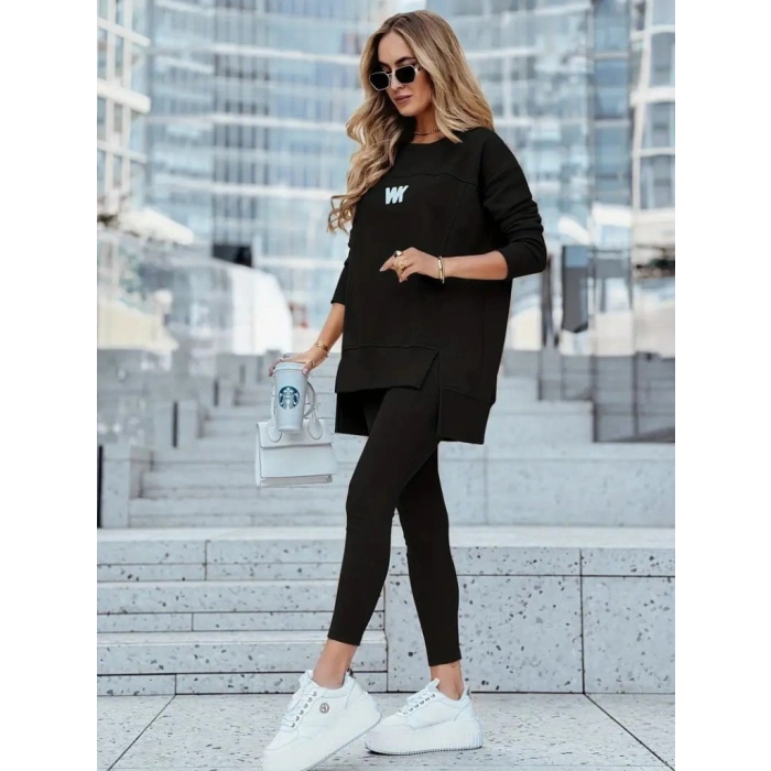MARSiLYAN- Kadın Uzun Kollu Bisiklet Yaka Nervurlu Viskon Iki Iplik Ve Tayt Pantolon Ikili Takım