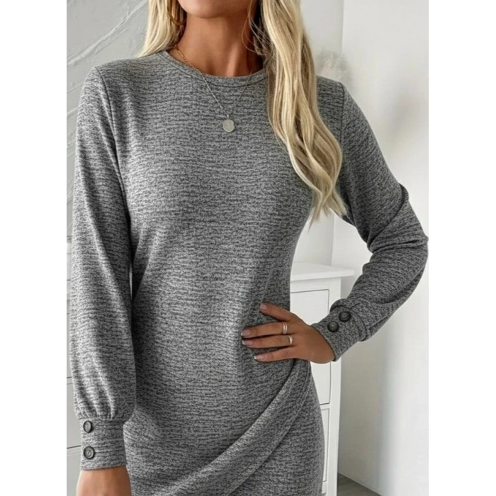 MARSiLYAN- Kadın Uzun Kollu Bisiklet Yaka önden Asimetrik Kesim Detaylı Mini Yumoş Elbise