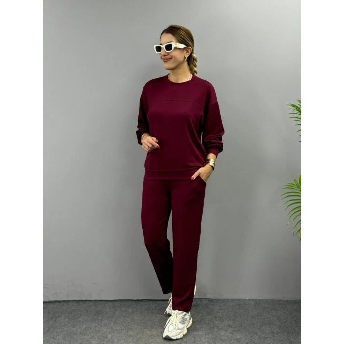 MARSiLYAN- Kadın Uzun Kollu Bisiklet Yaka Viskon Iki Iplik Bluz Ve Pantolon Ikili Takım