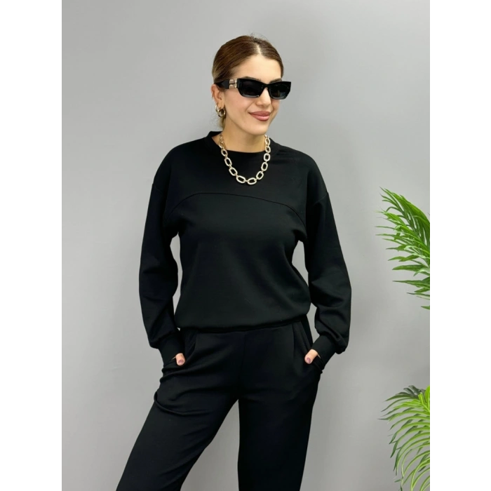 MARSiLYAN- Kadın Uzun Kollu Bisiklet Yaka Viskon Iki Iplik Bluz Ve Pantolon Ikili Takım