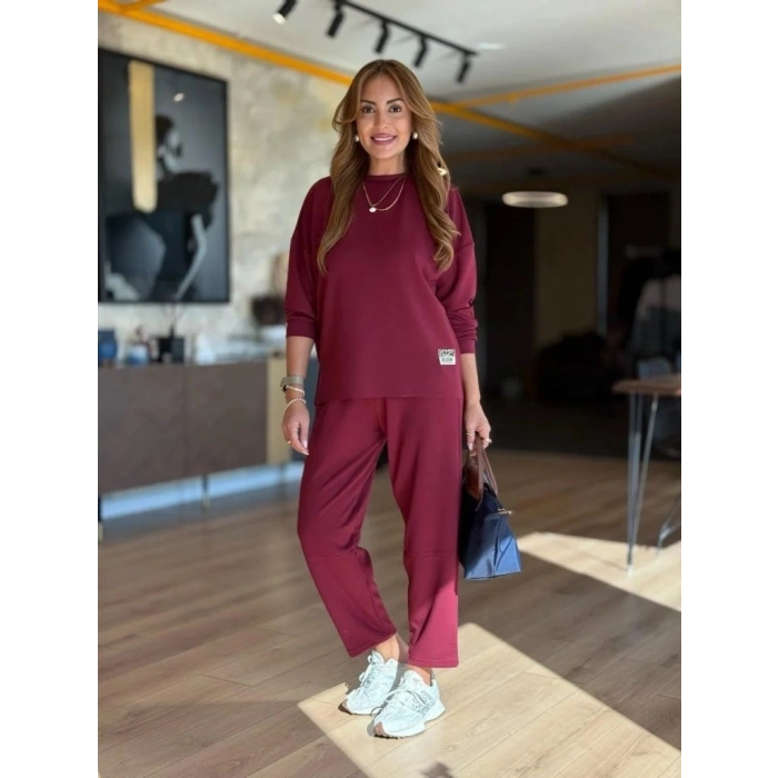 MARSiLYAN- Kadın Uzun Kollu Bisiklet Yaka Viskon Iki Iplik Bluz Ve Pantolon Ikili Takım