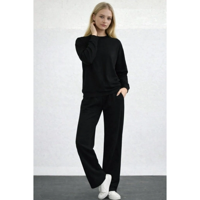 MARSiLYAN- Kadın Uzun Kollu Bisiklet Yaka Viskon Iki Iplik Bluz Ve Pantolon Ikili Takım