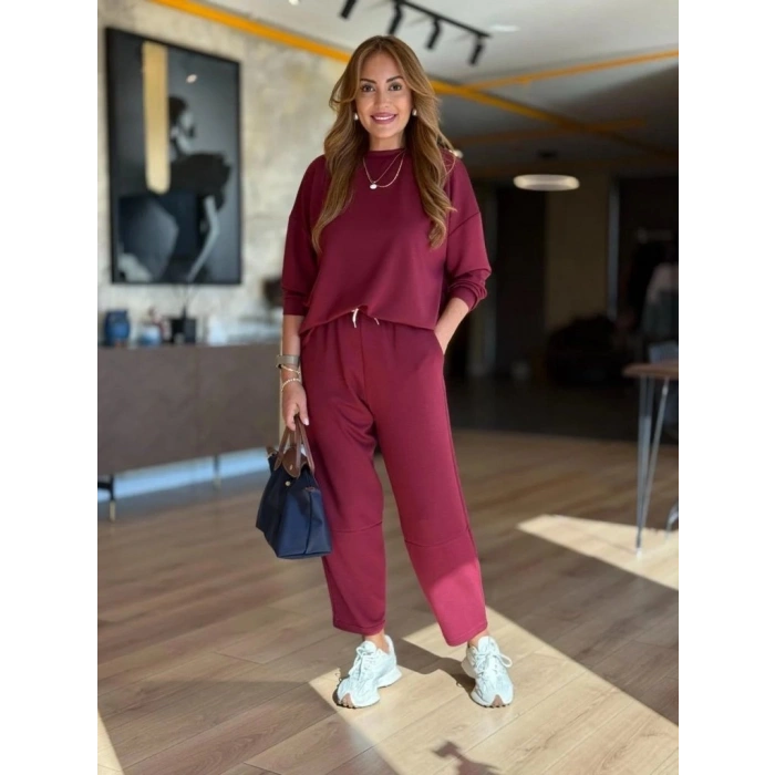 MARSiLYAN- Kadın Uzun Kollu Bisiklet Yaka Viskon Iki Iplik Bluz Ve Pantolon Ikili Takım