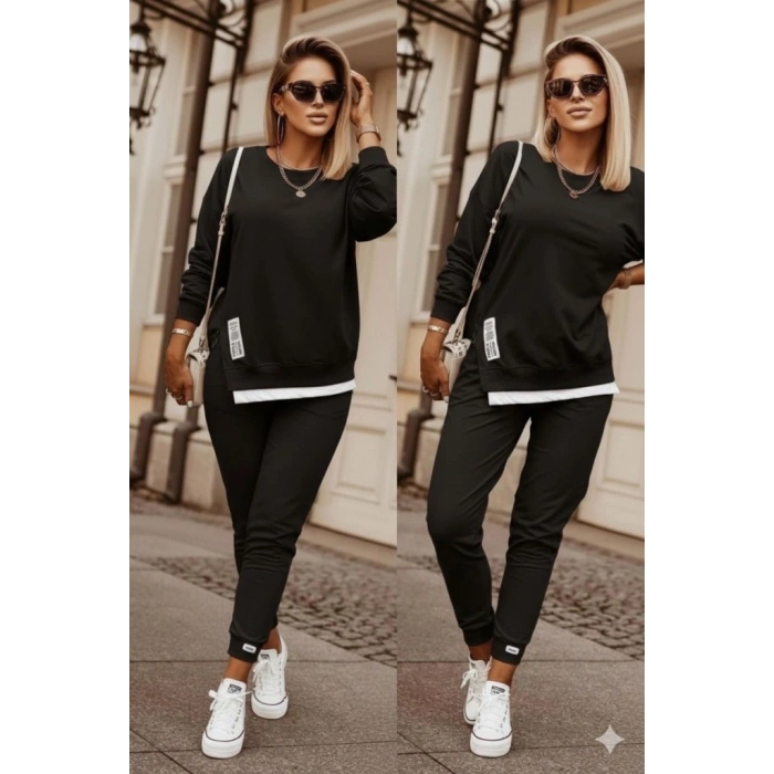 MARSiLYAN- Kadın Uzun Kollu Bisiklet Yaka Yandan Fermuarlı Viskon Iki Iplik Bluz Ve Pantolon Ikili Takım