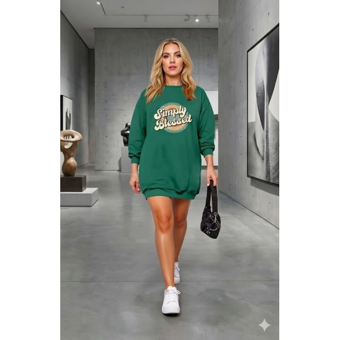 MARSiLYAN- Kadın Uzun Kollu Bisiklet Yaka Yazılı Viskon Iki Iplik Elbise