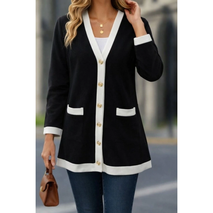 MARSiLYAN- Kadın Uzun Kollu Cepli önden Düğmeli Uzun Modal Ceket Hırka