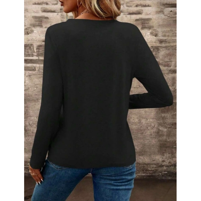 MARSiLYAN- Kadın Uzun Kollu Cepli V Yakalı Viskon Iki Iplik Bluz