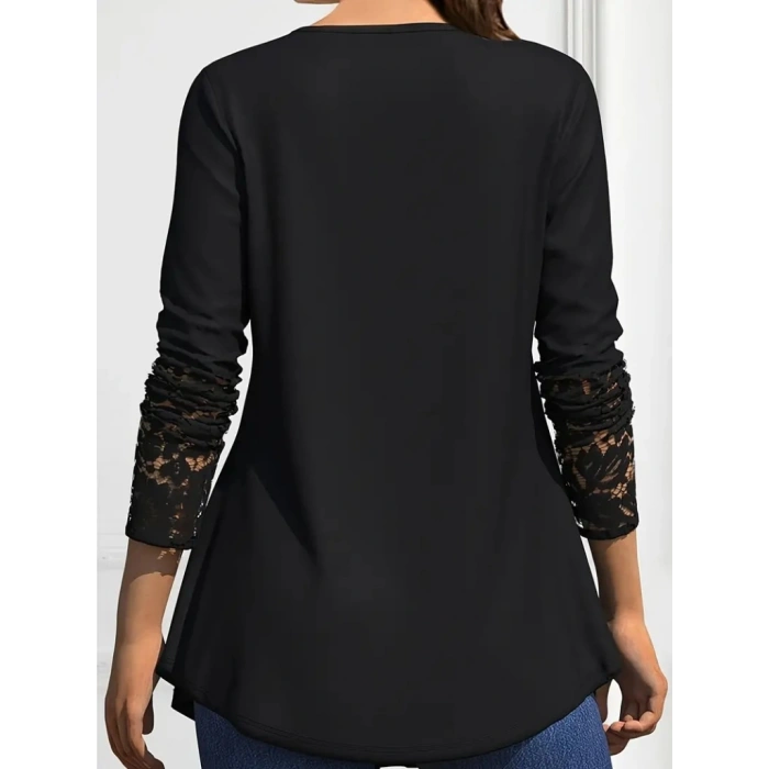 MARSiLYAN- Kadın Uzun Kollu Dantel Detaylı Düğmeli Viskon Bluz