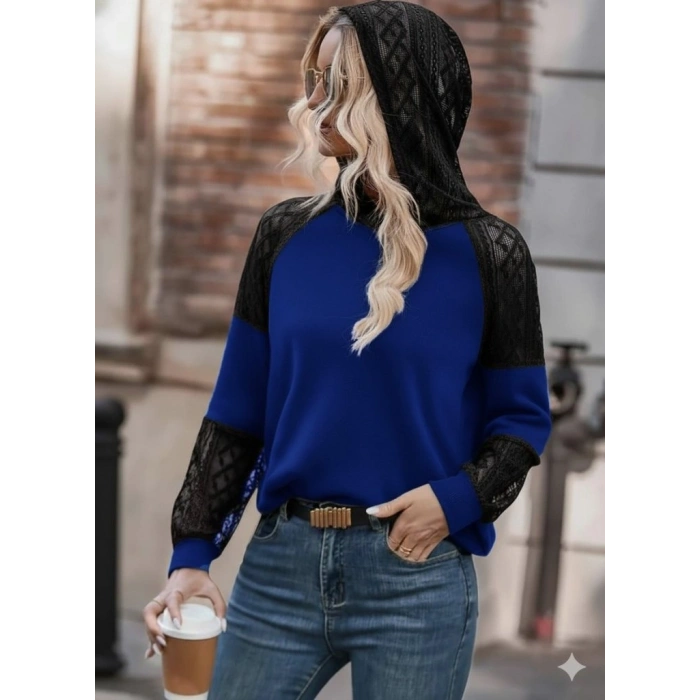 MARSiLYAN- Kadın Uzun Kollu Dantelli Kapşonlu Viskon Iki Iplik Bluz