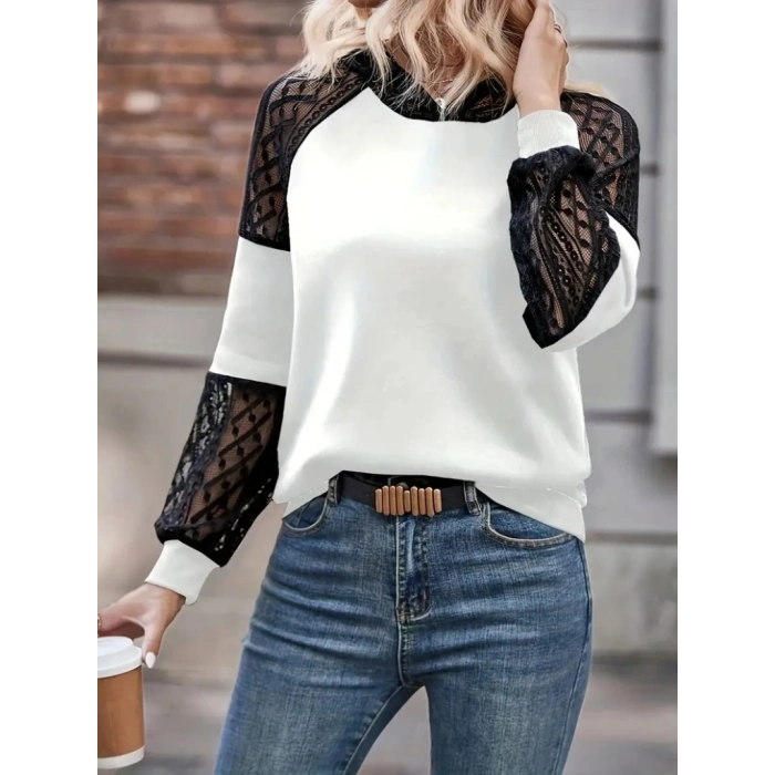 MARSiLYAN- Kadın Uzun Kollu Dantelli Kapşonlu Viskon Iki Iplik Bluz