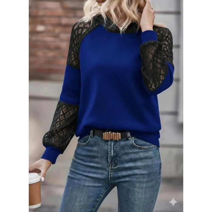 MARSiLYAN- Kadın Uzun Kollu Dantelli Kapşonlu Viskon Iki Iplik Bluz