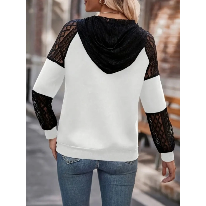 MARSiLYAN- Kadın Uzun Kollu Dantelli Kapşonlu Viskon Iki Iplik Bluz