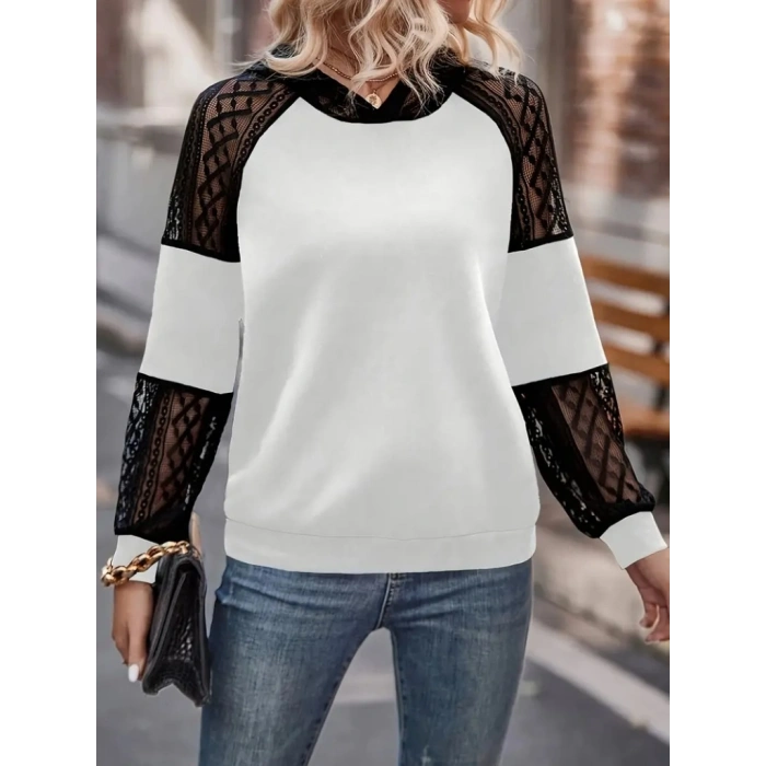 MARSiLYAN- Kadın Uzun Kollu Dantelli Kapşonlu Viskon Iki Iplik Bluz
