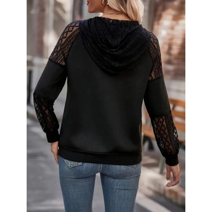 MARSiLYAN- Kadın Uzun Kollu Dantelli Kapşonlu Viskon Iki Iplik Bluz