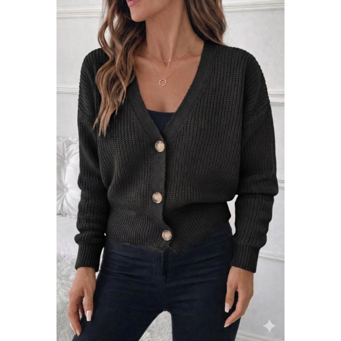 MARSiLYAN- Kadın Uzun Kollu Düğme Detay Triko Hırka