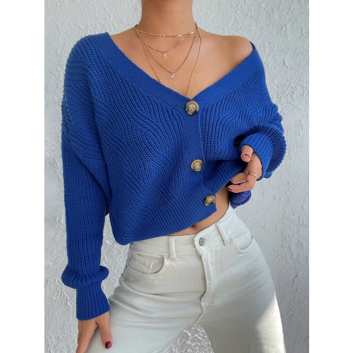 MARSiLYAN- Kadın Uzun Kollu Düğme Detay Triko Hırka