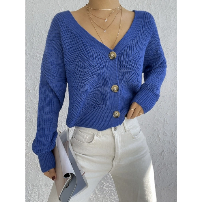 MARSiLYAN- Kadın Uzun Kollu Düğme Detay Triko Hırka