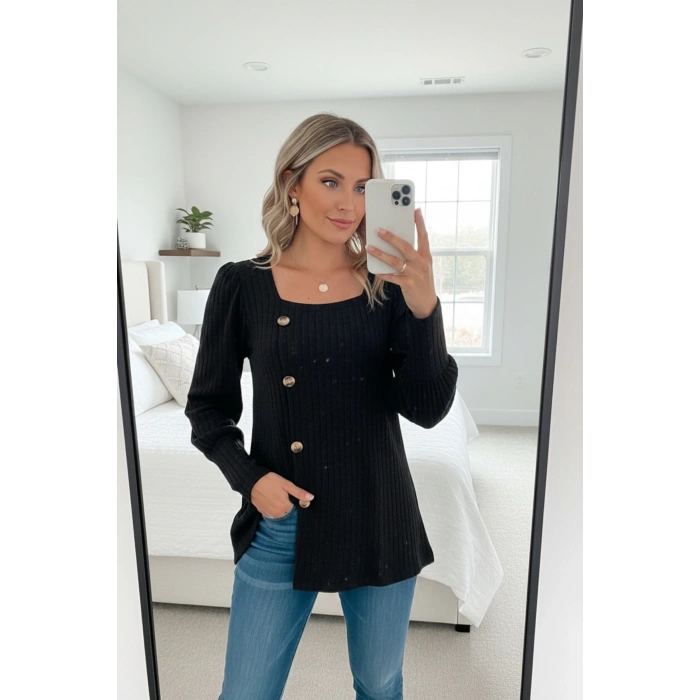 MARSiLYAN- Kadın Uzun Kollu Düğmeli Mevsimlik Bluz – Yumuşak Dokulu, Esnek ve Sıcak Tutan Kumaş