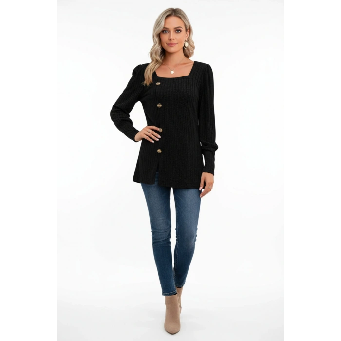 MARSiLYAN- Kadın Uzun Kollu Düğmeli Mevsimlik Bluz – Yumuşak Dokulu, Esnek ve Sıcak Tutan Kumaş
