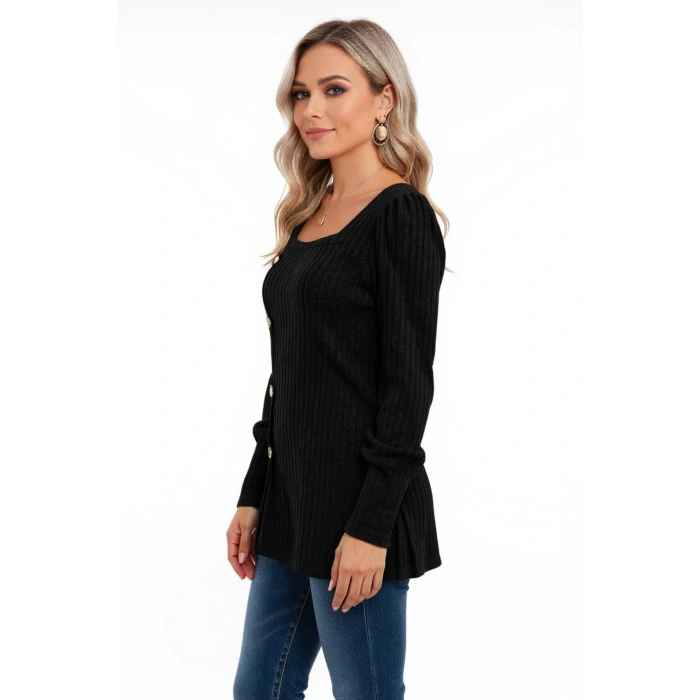 MARSiLYAN- Kadın Uzun Kollu Düğmeli Mevsimlik Bluz – Yumuşak Dokulu, Esnek ve Sıcak Tutan Kumaş