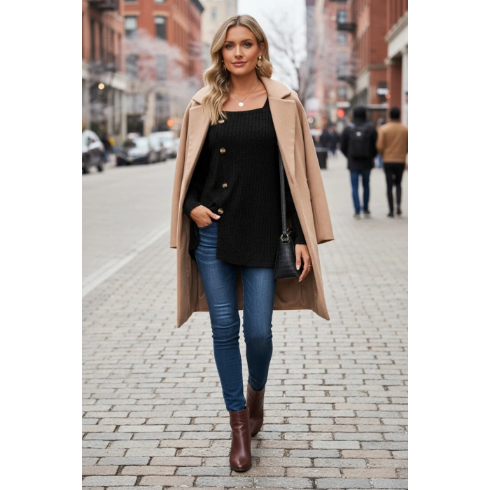 MARSiLYAN- Kadın Uzun Kollu Düğmeli Mevsimlik Bluz – Yumuşak Dokulu, Esnek ve Sıcak Tutan Kumaş