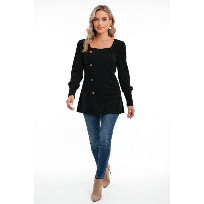 MARSiLYAN- Kadın Uzun Kollu Düğmeli Mevsimlik Bluz – Yumuşak Dokulu, Esnek ve Sıcak Tutan Kumaş