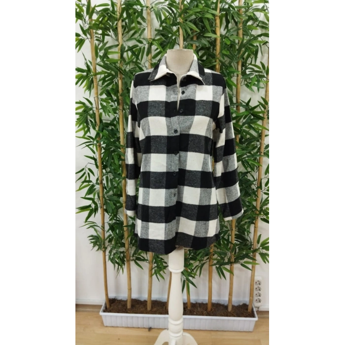 MARSiLYAN- Kadın Uzun Kollu Ekoseli önden Düğmeli Dokuma Uzun Gömlek