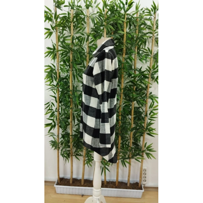 MARSiLYAN- Kadın Uzun Kollu Ekoseli önden Düğmeli Dokuma Uzun Gömlek