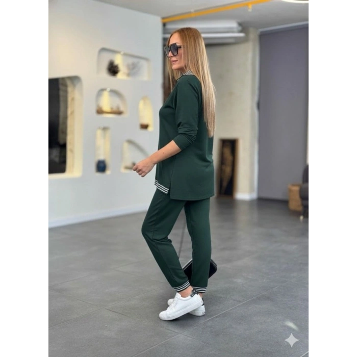 MARSiLYAN- Kadın Uzun Kollu Fermuarlı şerit Detay Desenli Alt üst Ikili Viskon Iki Iplik Takım