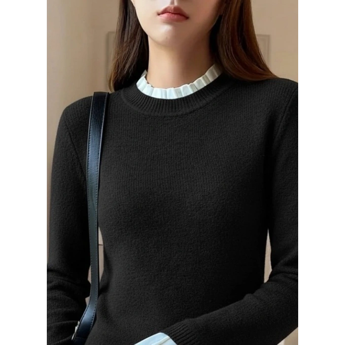 MARSiLYAN- Kadın Uzun Kollu Fırfırlı Yakalı Triko Bluz