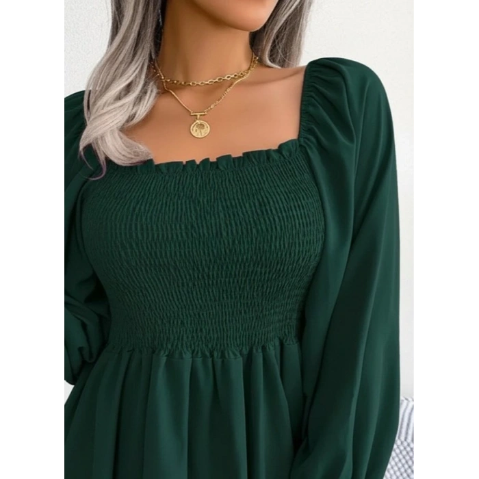 MARSiLYAN- Kadın Uzun Kollu Geometrik Yakalı Gipe Detaylı Krep Bluz