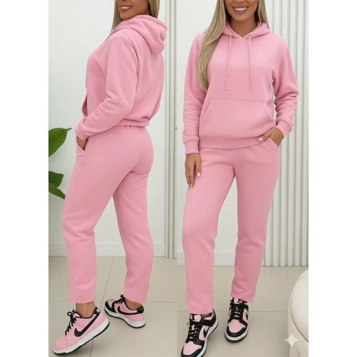 MARSiLYAN- Kadın Uzun Kollu Kapşonlu Bağcıklı üç Iplik Bluz Ve Pantolon Ikili Takım